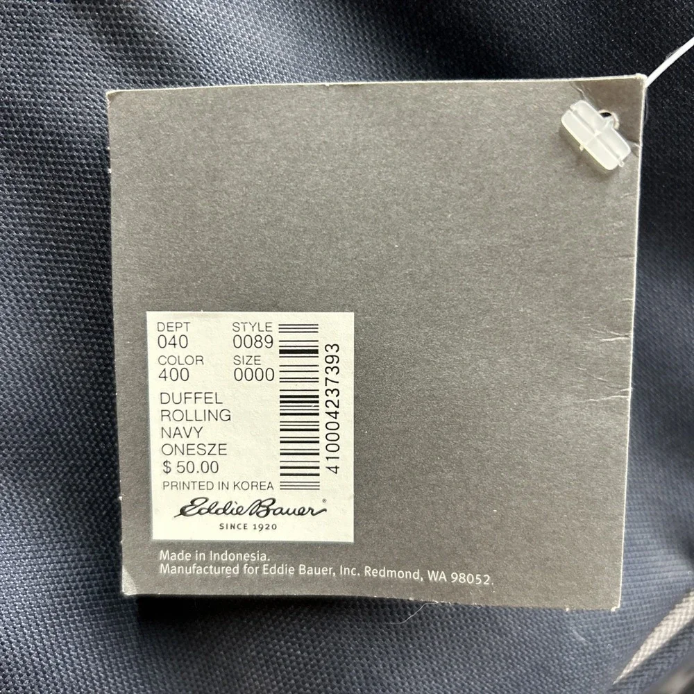 Eddie Bauer Rolling Duffel Navy Pocket Pull‎ Handle Travel Gym Bag New w/ Tags